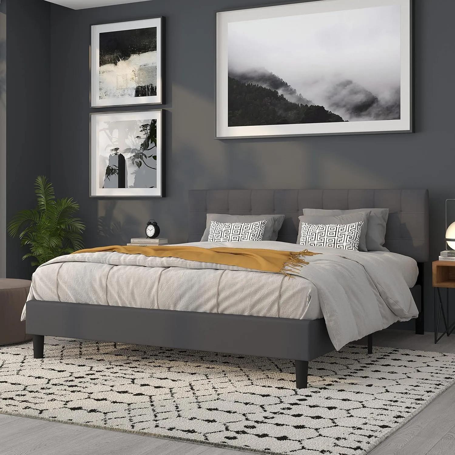 Flash Furniture Bedford Tufted Upholstered King Size Headboard in Dark Gray Fabric