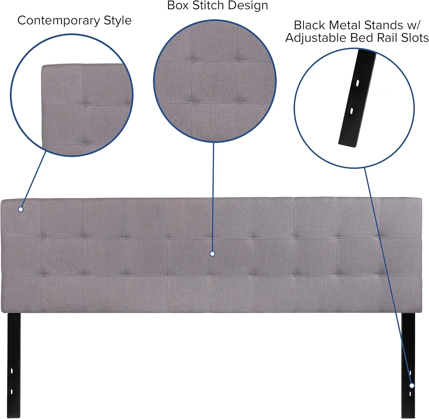 Flash Furniture Bedford Tufted Upholstered King Size Headboard in Light Gray Fabric