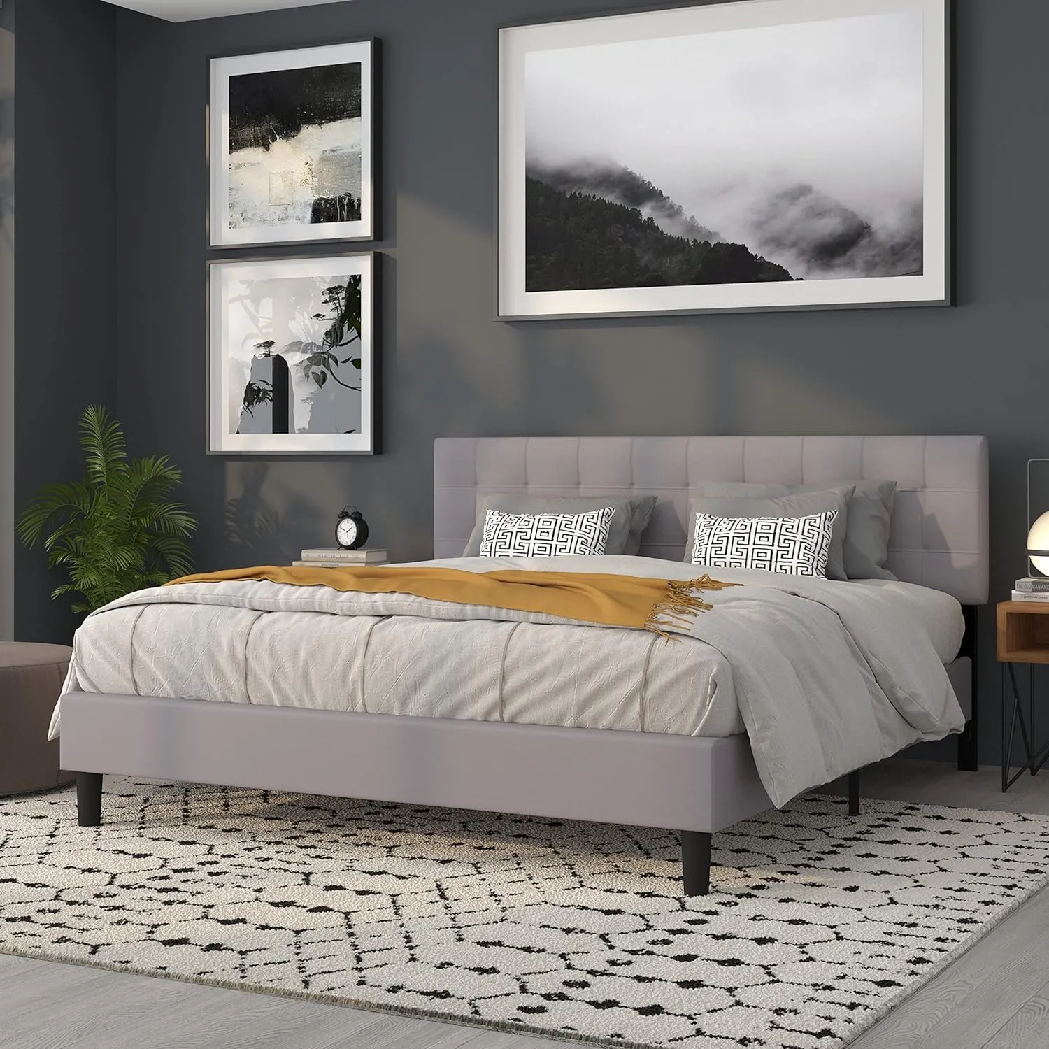 Flash Furniture Bedford Tufted Upholstered King Size Headboard in Light Gray Fabric