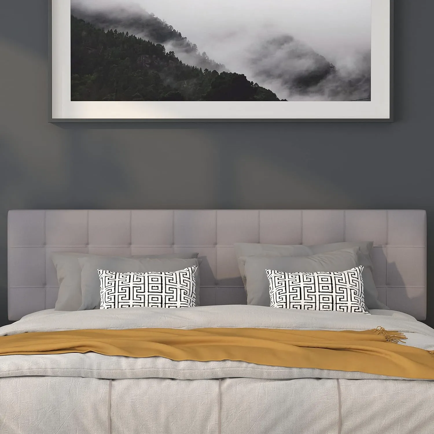 Flash Furniture Bedford Tufted Upholstered King Size Headboard in Light Gray Fabric