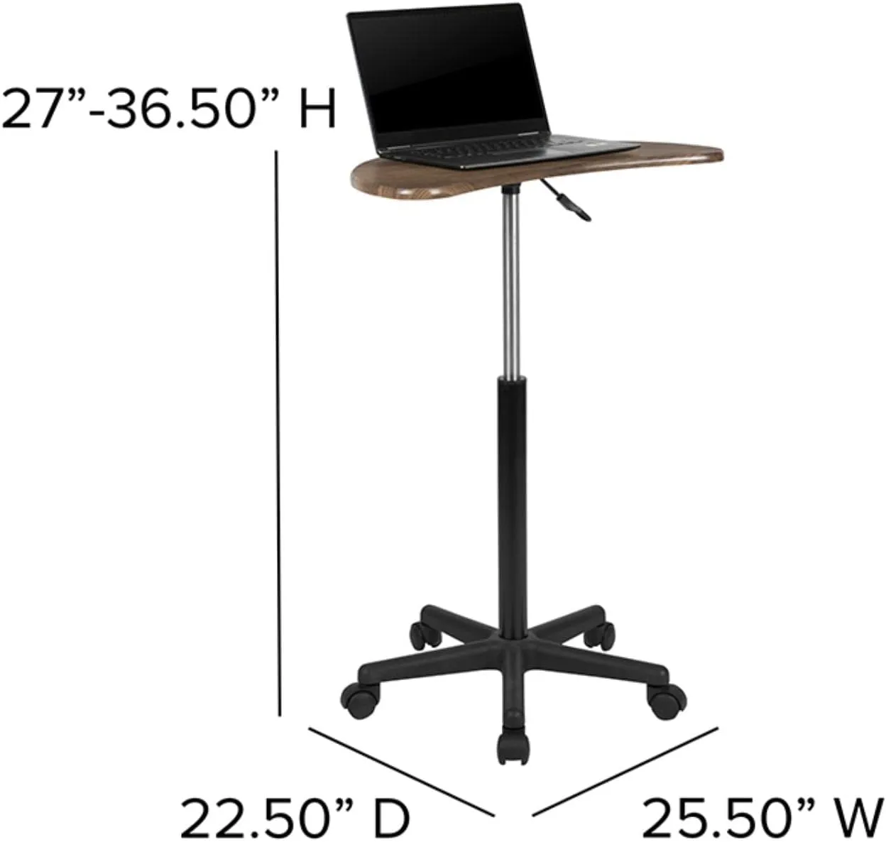 Flash Furniture Eve Rustic Walnut Sit to Stand Mobile Laptop Computer Desk with Heavy Duty Nylon Base and Dual Wheel Casters