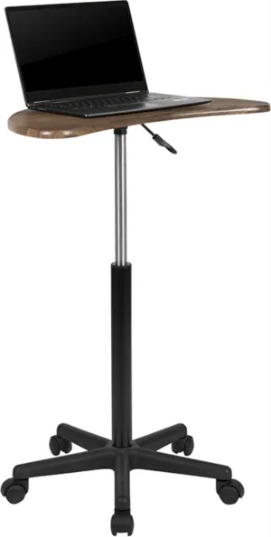 Flash Furniture Eve Rustic Walnut Sit to Stand Mobile Laptop Computer Desk with Heavy Duty Nylon Base and Dual Wheel Casters