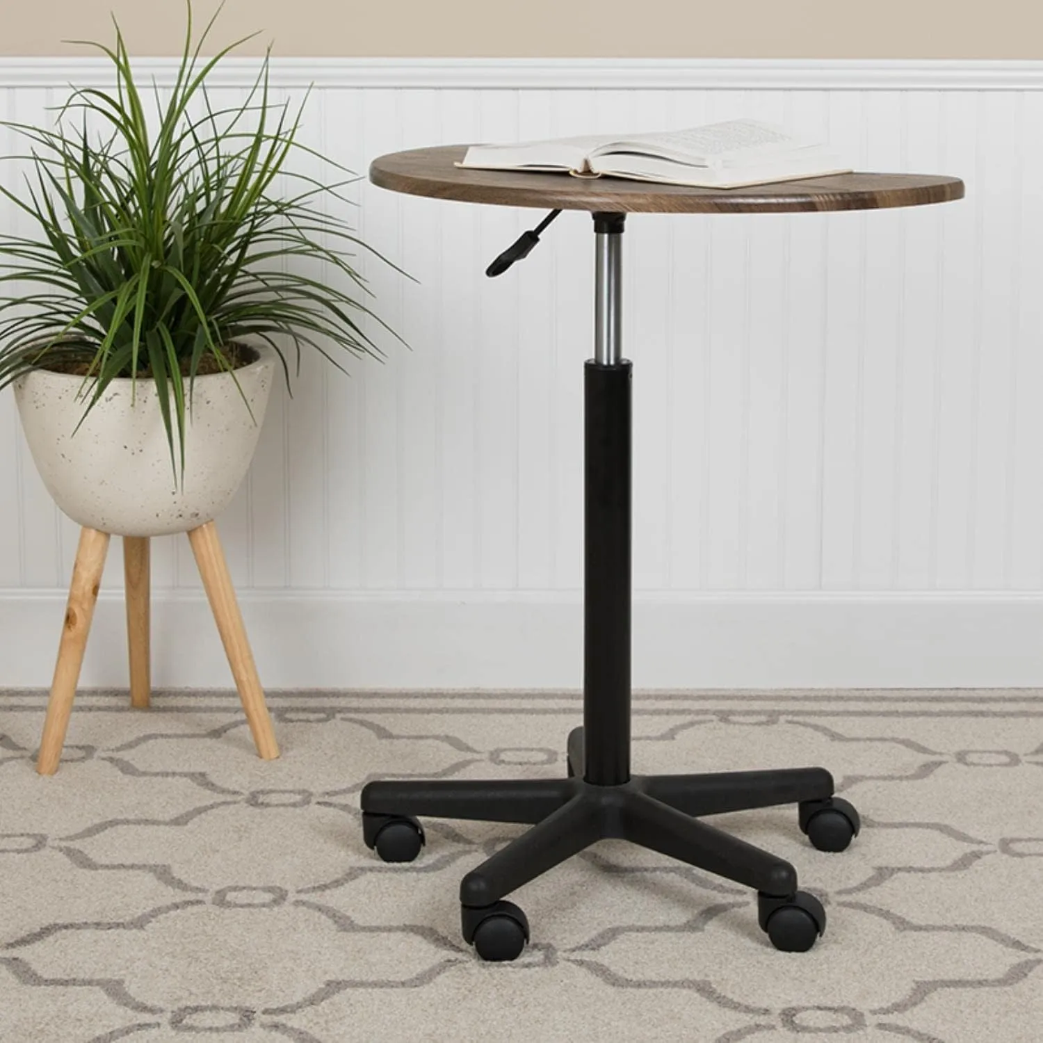 Flash Furniture Eve Rustic Walnut Sit to Stand Mobile Laptop Computer Desk with Heavy Duty Nylon Base and Dual Wheel Casters