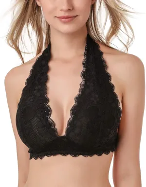 Floral Lace Halter Bra Bralette Top Hook and Eye Closure Back Unpadded Wirefree Lace Bra