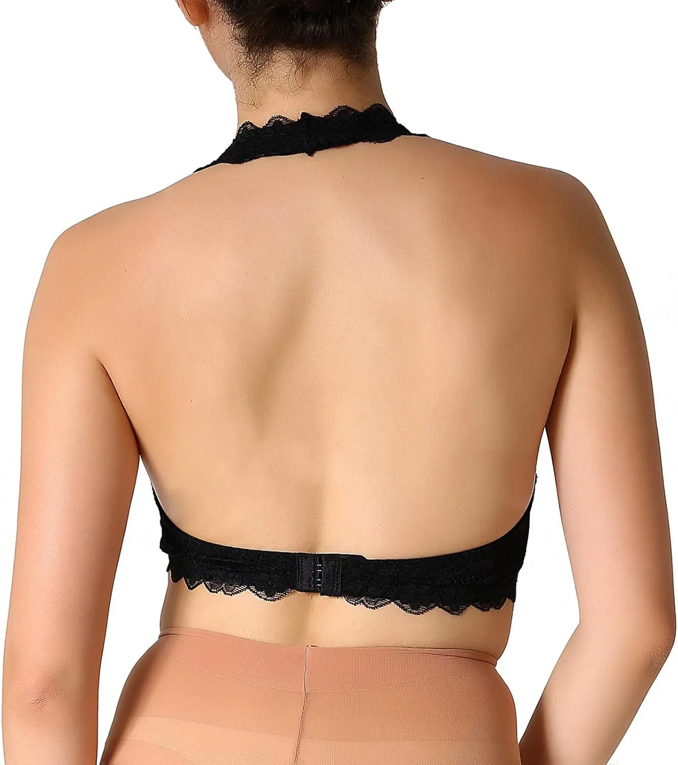 Floral Lace Halter Bra Bralette Top Hook and Eye Closure Back Unpadded Wirefree Lace Bra