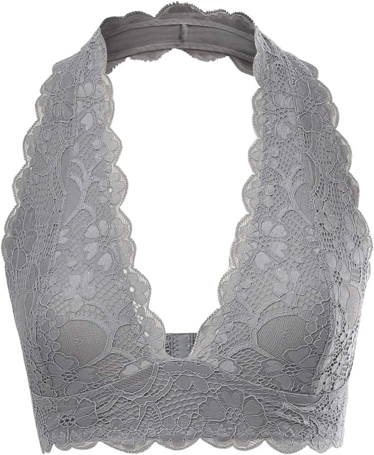 Floral Lace Halter Bra Bralette Top Hook and Eye Closure Back Unpadded Wirefree Lace Bra