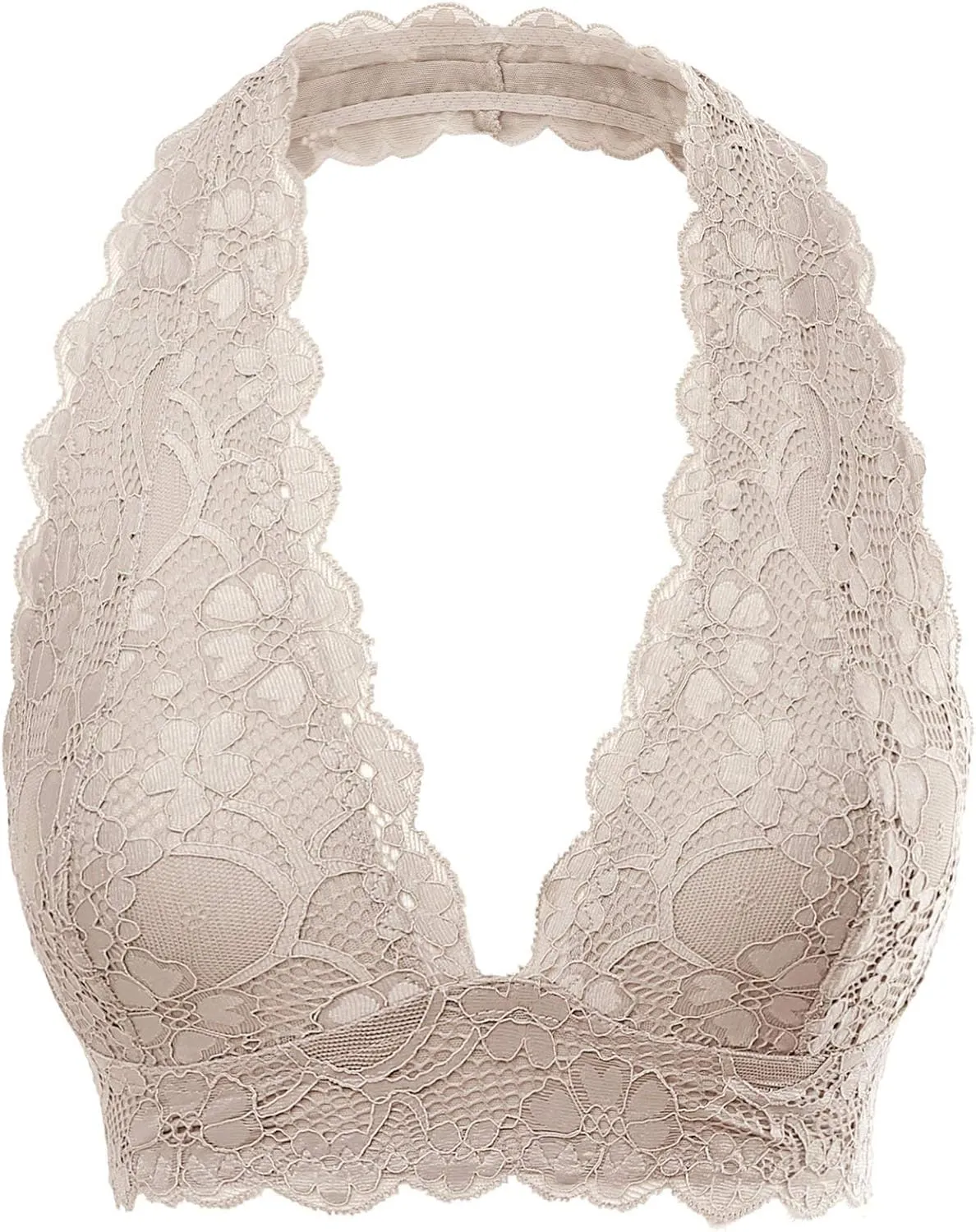 Floral Lace Halter Bra Bralette Top Hook and Eye Closure Back Unpadded Wirefree Lace Bra