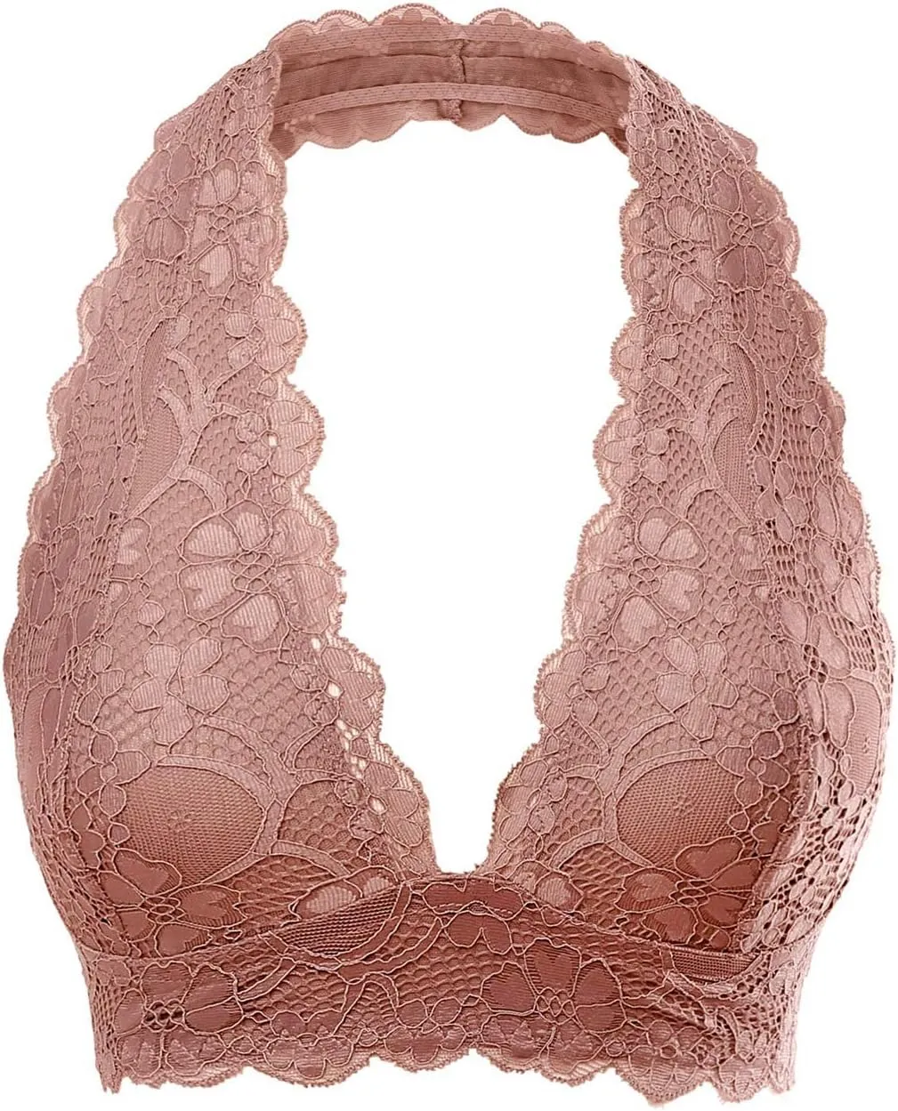 Floral Lace Halter Bra Bralette Top Hook and Eye Closure Back Unpadded Wirefree Lace Bra