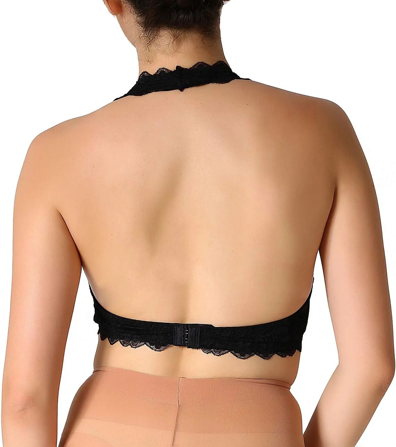 Floral Lace Halter Bra Bralette Top Hook and Eye Closure Back Unpadded Wirefree Lace Bra