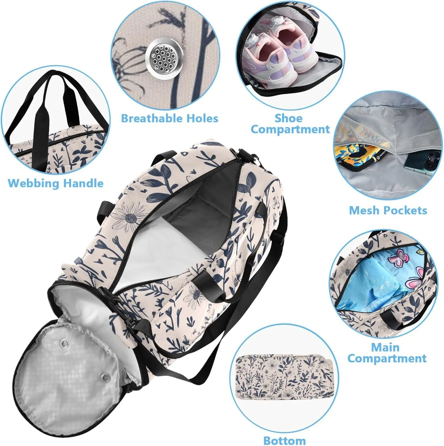 Florals Daffodil Kids Duffel Bag with Shoes Compartment Lightweight Carry On Overnight Bag for Travel, Sports, Duffel, Weekender