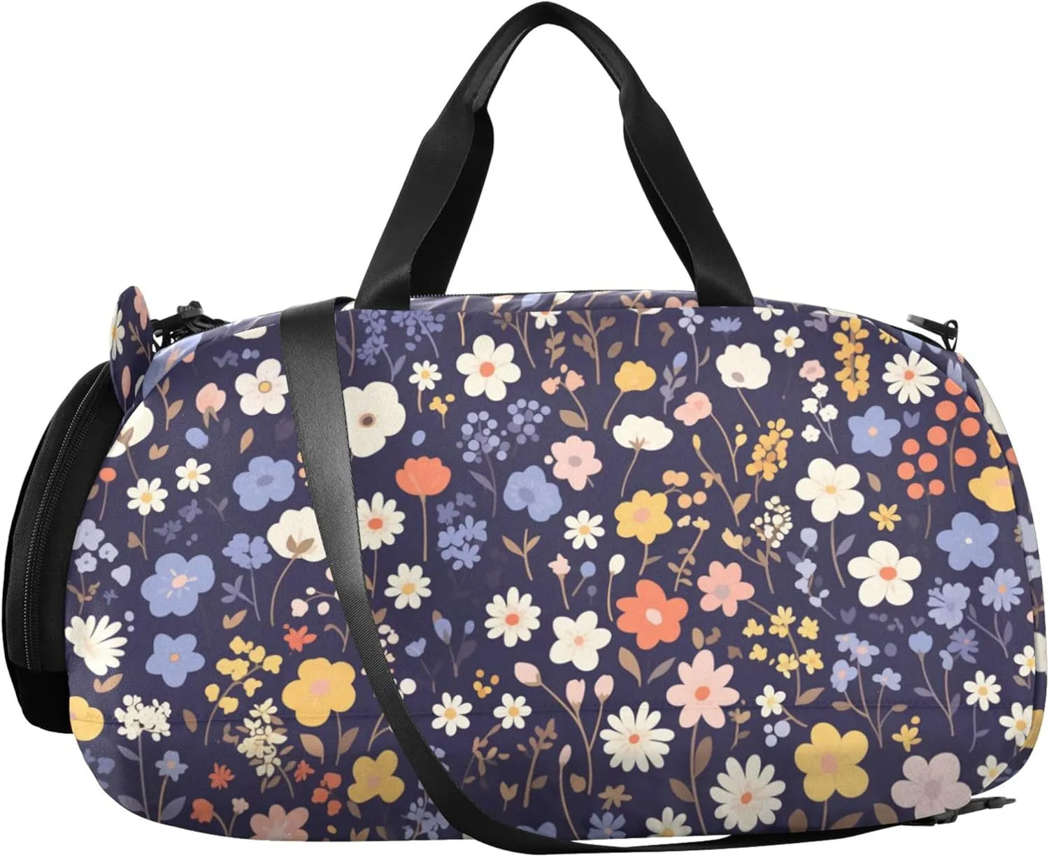 Flower Dark Blue Small Gym Bag with Shoes Compartment Large Capacity Weekender Overnight Dance Bag for Beach Swim Bags Pool Sports