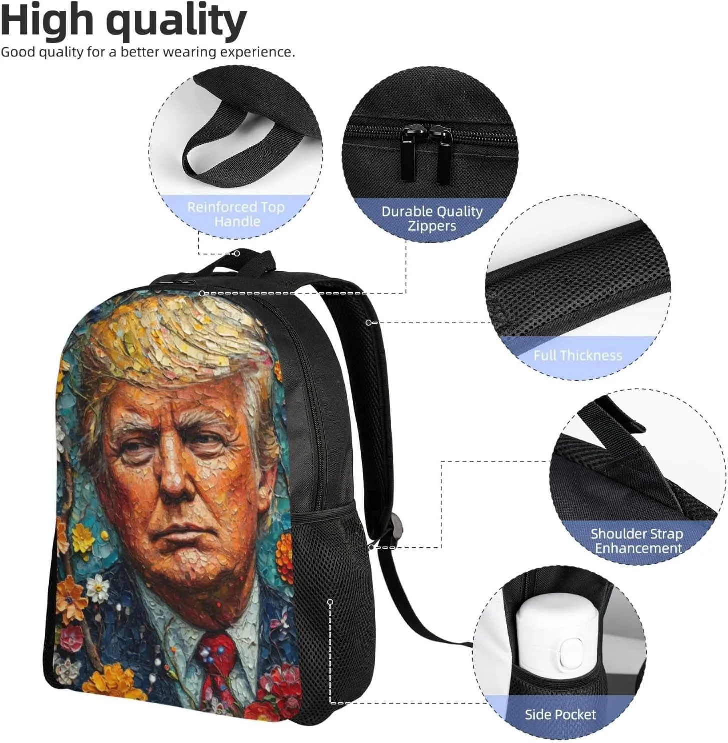 Flowers Trump Backpack Waterproof Anti Theft Durable Light Laptop Bag Backpacks For Women Men Travel Gym Backpack