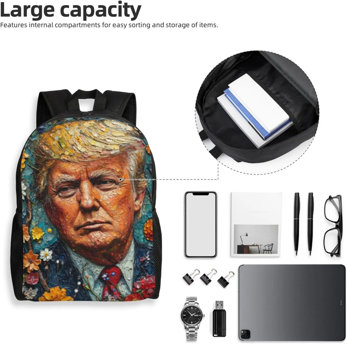 Flowers Trump Backpack Waterproof Anti Theft Durable Light Laptop Bag Backpacks For Women Men Travel Gym Backpack
