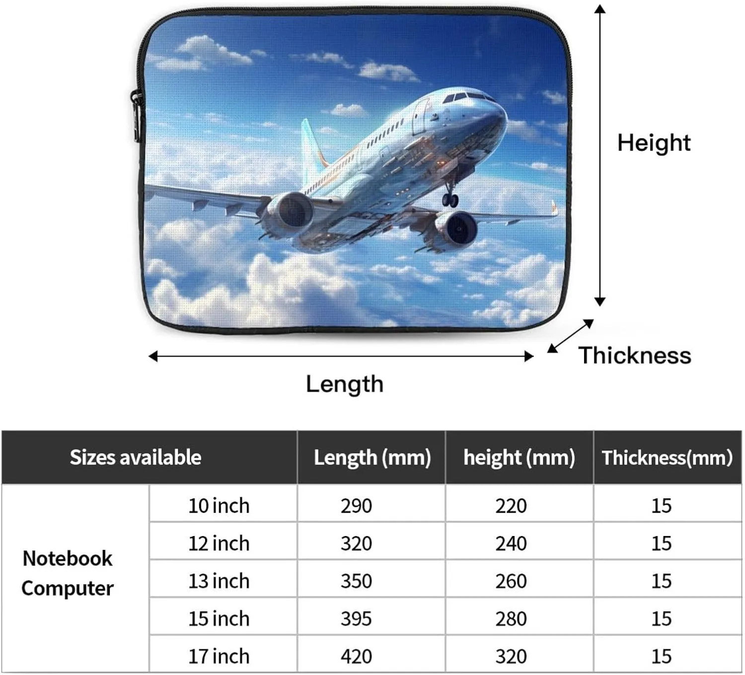 Flying Airplane Pattern Shockproof Portable Laptop 17 inch Sleeve Bag for Men and Women - Ideal for Business Travel, School, and Daily Use