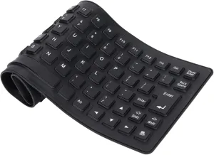 Foldable Silicone Rollup Keyboard, 85 Keys USB Wired QWERTY Flexible Slim Soft Silent Typing Travel for PC Notebook Laptop (Black)