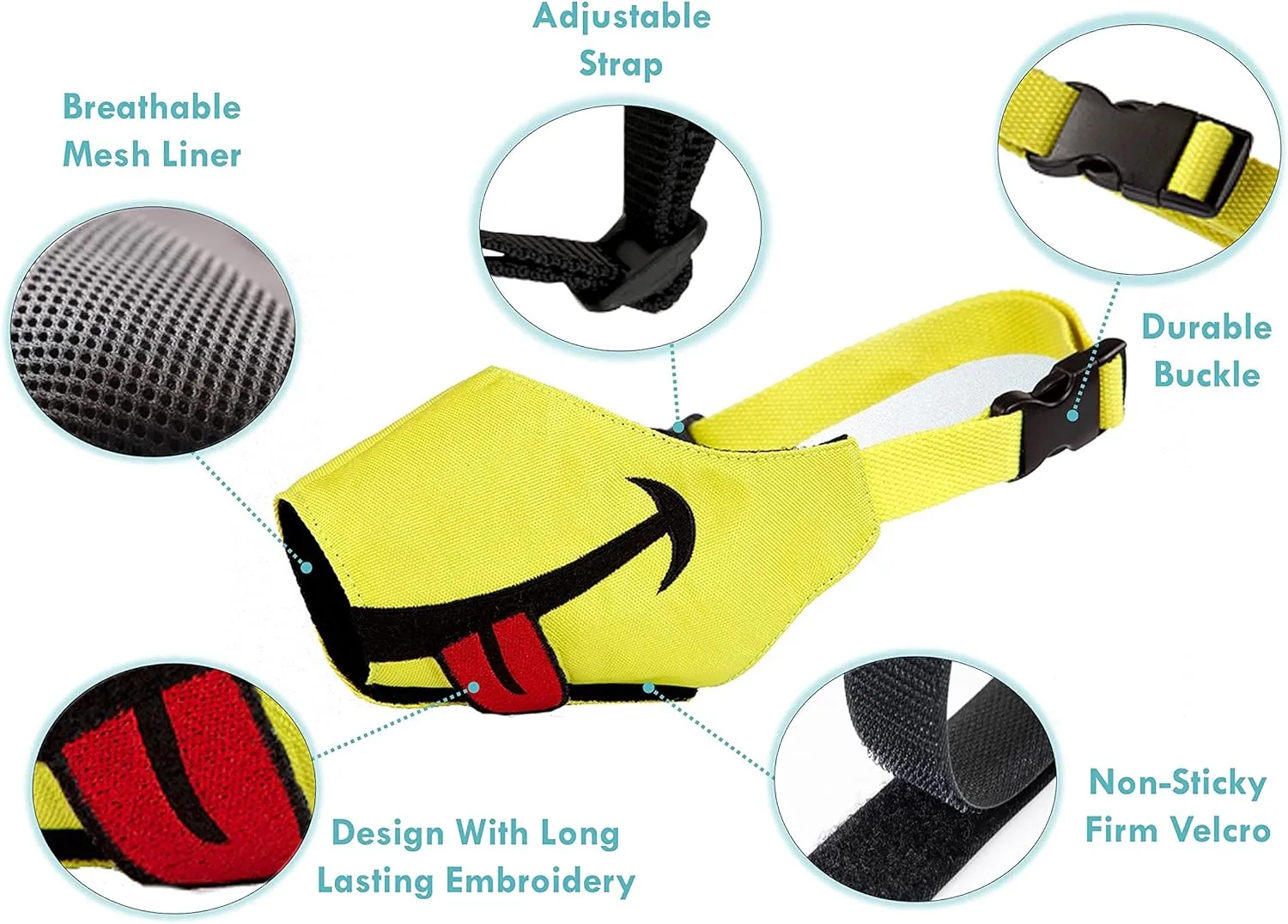 FOOTPET Dog Muzzle, Smiley Face Muzzle with Soft Breathable Air Mesh Nylon, Anti Biting Barking Chewing, Adjustable Dog Mouth Cover for Medium, Large Dogs (Yellow, M)