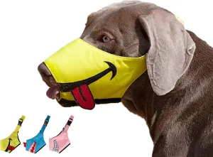 FOOTPET Dog Muzzle, Smiley Face Muzzle with Soft Breathable Air Mesh Nylon, Anti Biting Barking Chewing, Adjustable Dog Mouth Cover for Medium, Large Dogs (Yellow, M)