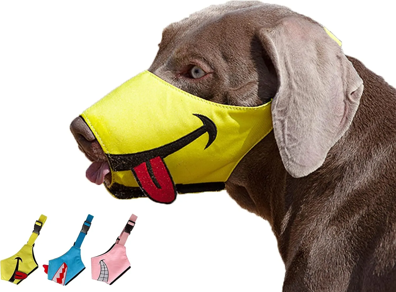 FOOTPET Dog Muzzle, Smiley Face Muzzle with Soft Breathable Air Mesh Nylon, Anti Biting Barking Chewing, Adjustable Dog Mouth Cover for Medium, Large Dogs (Yellow, M)