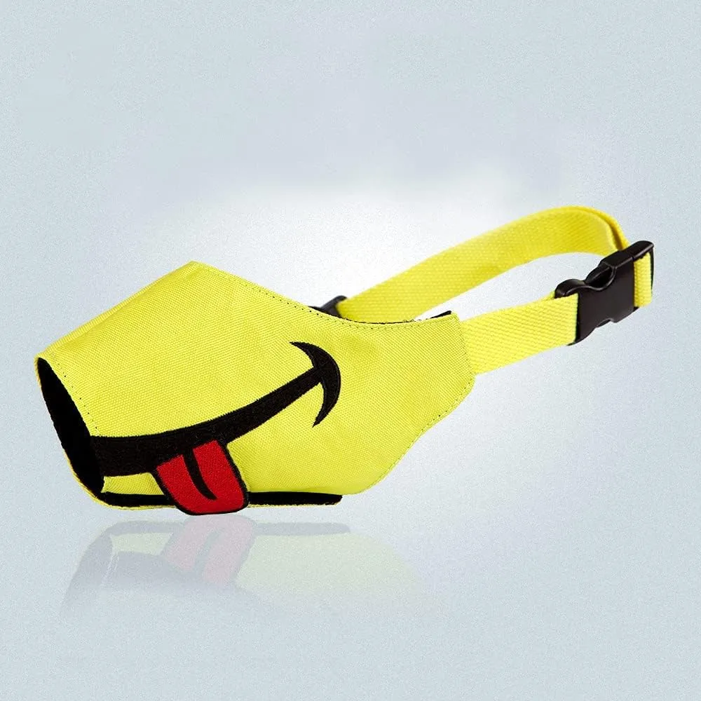 FOOTPET Dog Muzzle, Smiley Face Muzzle with Soft Breathable Air Mesh Nylon, Anti Biting Barking Chewing, Adjustable Dog Mouth Cover for Medium, Large Dogs (Yellow, M)