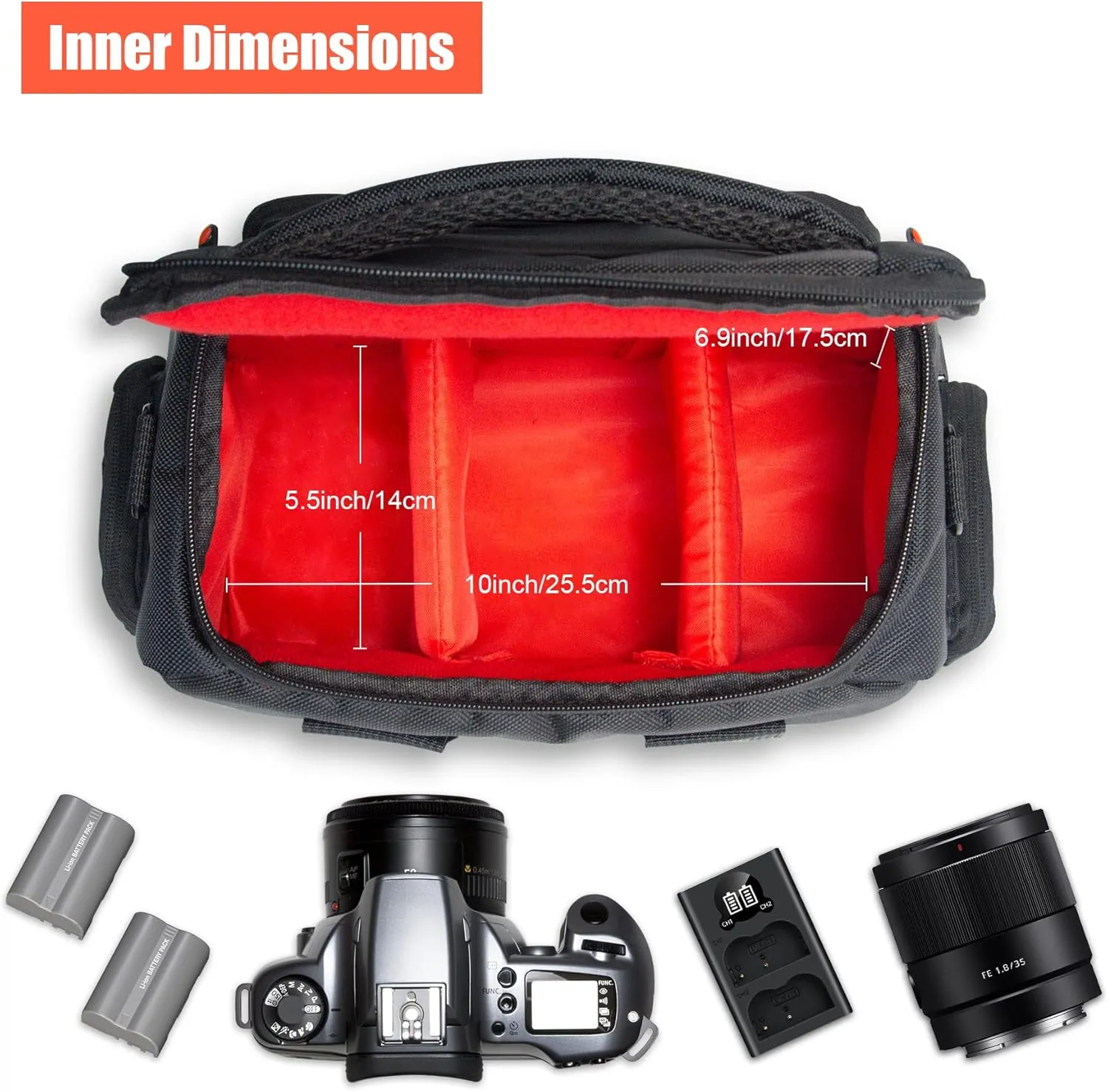 FOSOTO DSLR Camera Shoulder Bag Case Compatible for Canon EOS Rebel T7 T6 4000D 80D 90D 6D Mark II,Nikon D3500 D3400 D5600 D60 D750,Sony SLR and Lenses (Large)