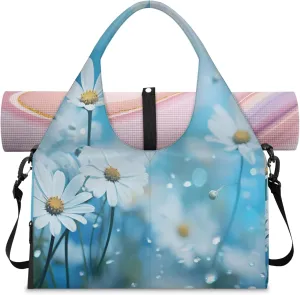 Fresh white daisy Women's Yoga Gym Bag - Adjustable shoulder strap with shoe compartment, large gym bag with multiple pockets for yoga mat, gym equipment and travel accessories