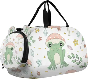 Frog and Mushrooms Kids Duffel Bag with Shoes Compartment Large Capacity Weekend Overnight Carry on Bag for School Practice, Sports, Travel