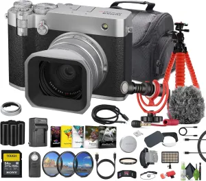 FUJIFILM GFX100RF 102MP Large Format Mirrorless Digital Camera, Powerful Compact Rangefinder, 4K/30p Video, 35mm F4 Lens, Built-in ND Filter Bundle   64GB Memory Card   Rode Microphone  More- Silver