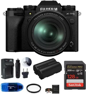 Fujifilm X-T5 Mirrorless Digital Camera with XF 16-80mm f/4 R OIS WR Lens Bundle, Includes: SanDisk 128GB Extreme PRO SDXC Memory Card, Spare Fujifilm NP-W235 Battery   More