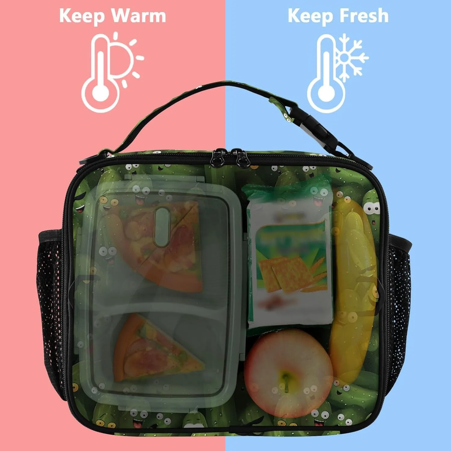 Funny Pickle Lunch Bags for Teens Men Women Large Capacity Leak-Proof Cooler Bag Cucumber Lunch Box for Office Work Picnic