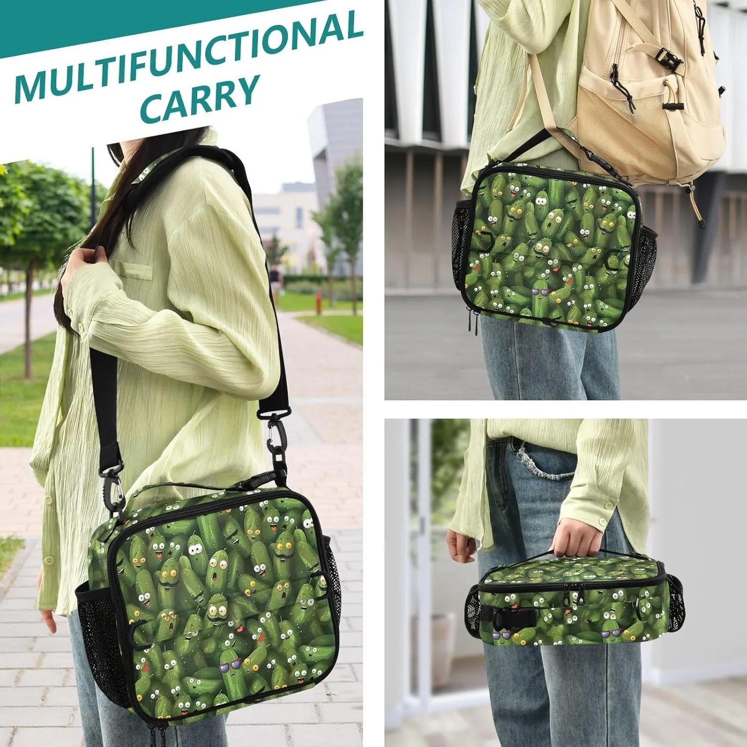 Funny Pickle Lunch Bags for Teens Men Women Large Capacity Leak-Proof Cooler Bag Cucumber Lunch Box for Office Work Picnic