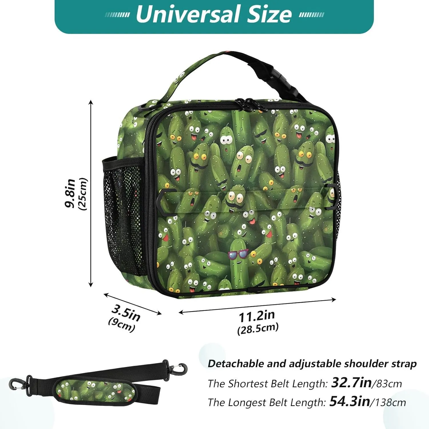 Funny Pickle Lunch Bags for Teens Men Women Large Capacity Leak-Proof Cooler Bag Cucumber Lunch Box for Office Work Picnic