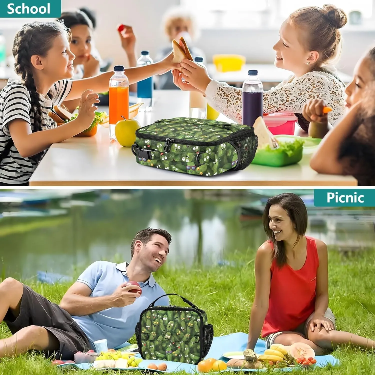 Funny Pickle Lunch Bags for Teens Men Women Large Capacity Leak-Proof Cooler Bag Cucumber Lunch Box for Office Work Picnic