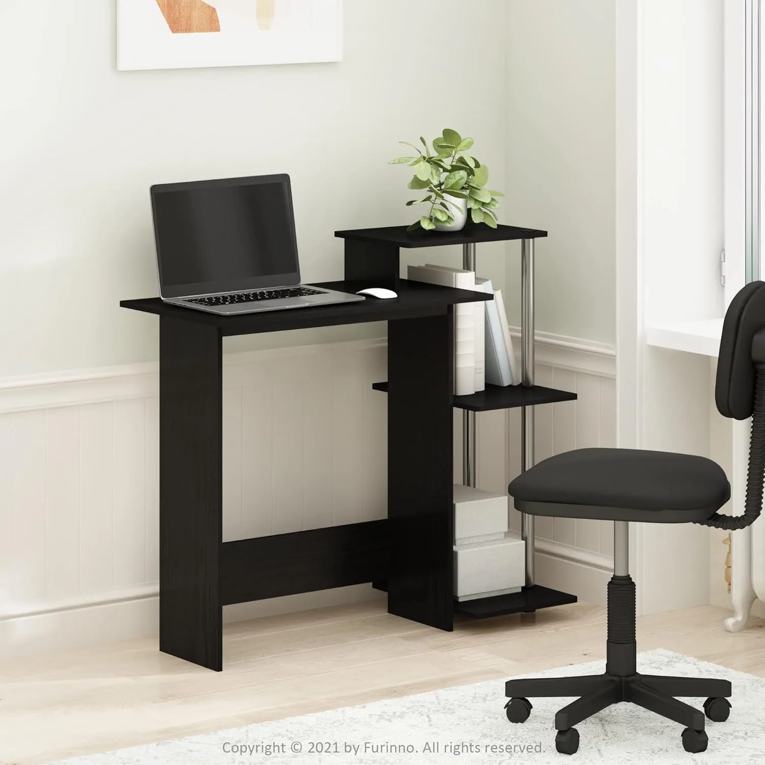 Furinno Efficient Home Laptop Notebook Computer Desk with Square Shelves, Side, Americano/Chrome