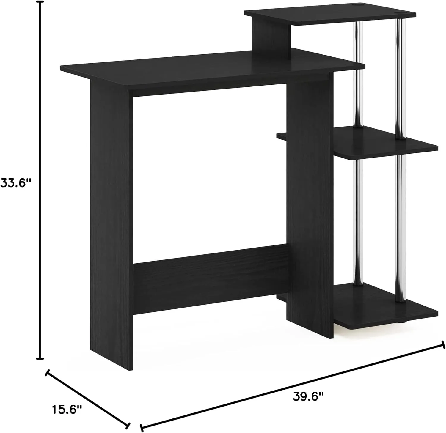 Furinno Efficient Home Laptop Notebook Computer Desk with Square Shelves, Side, Americano/Chrome