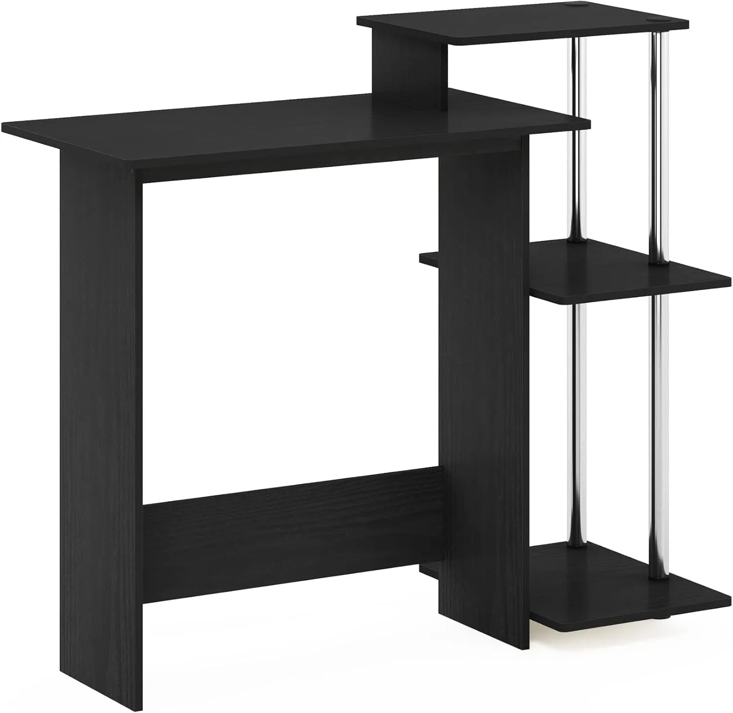 Furinno Efficient Home Laptop Notebook Computer Desk with Square Shelves, Side, Americano/Chrome