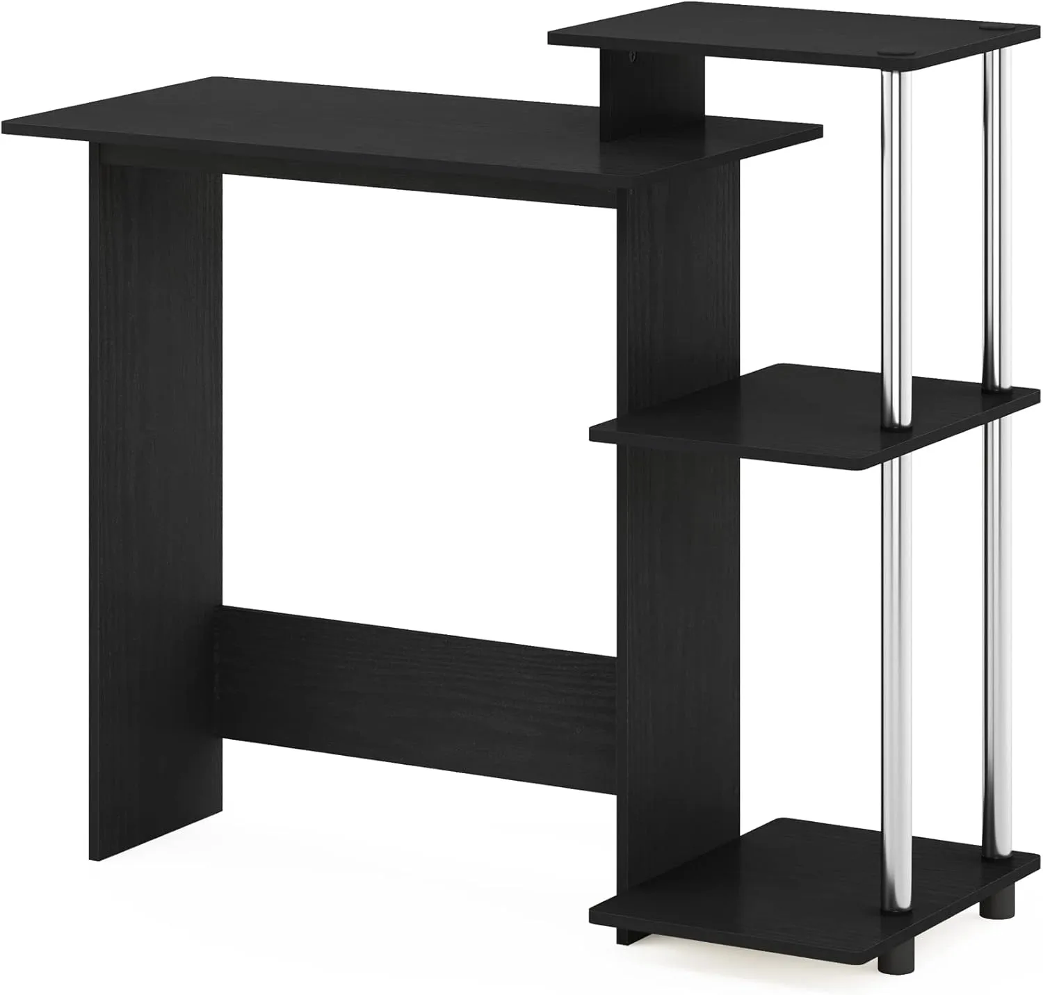 Furinno Efficient Home Laptop Notebook Computer Desk with Square Shelves, Side, Americano/Chrome