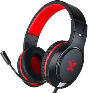 Gaming Headset for Nintendo Switch, Xbox One, PS4, PS5, Bass Surround and Noise Cancelling with Flexible Mic, 3.5mm Wired Adjustable Over-Ear Headphones for Laptop PC iPad Smartphones (Red-Black)