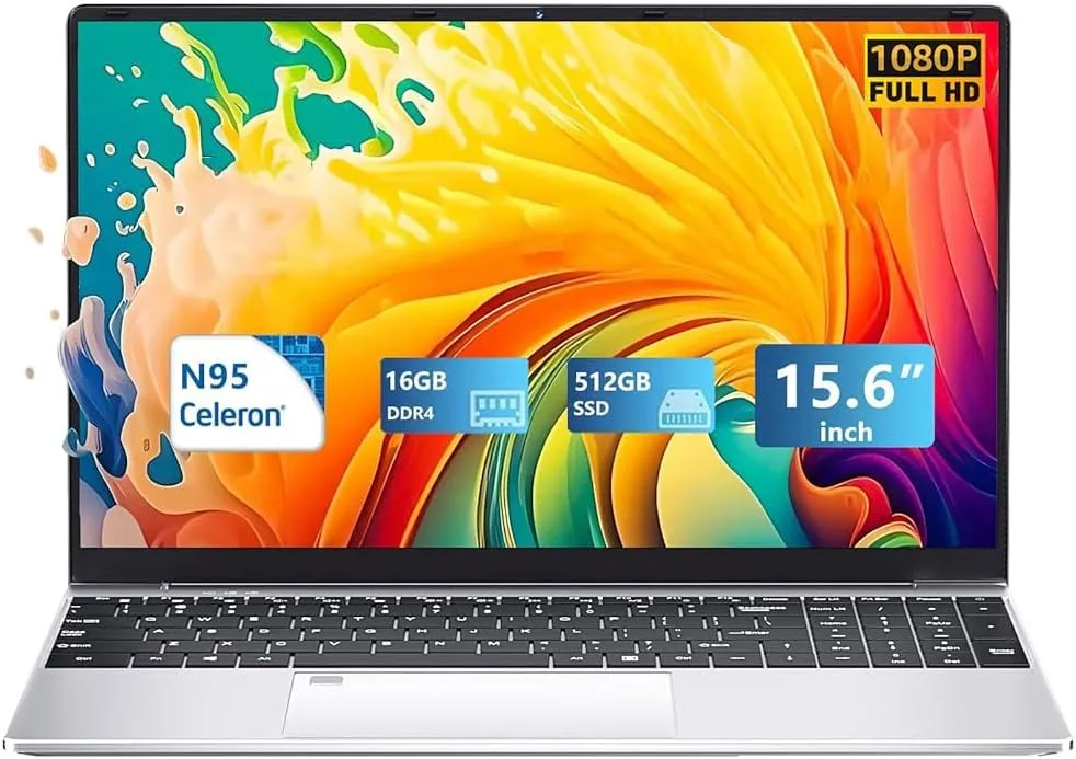 Gaming Laptop,15.6 Inch FHD IPS 1920*1080 Laptop Computer, Laptops 12th Gen N95 Processor (Up to 3.4GHz) , 16GB 512GB SSD, Supports 180 Angle Opening Backlit Keyboard Fingerprint Unlock Win 11 Pro
