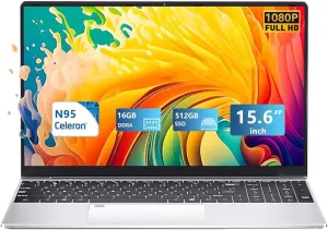 Gaming Laptop,15.6 Inch FHD IPS 1920*1080 Laptop Computer, Laptops 12th Gen N95 Processor (Up to 3.4GHz) , 16GB 512GB SSD, Supports 180 Angle Opening Backlit Keyboard Fingerprint Unlock Win 11 Pro