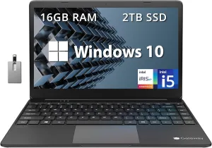 Gateway Ultra Slim Laptop, 14.1" IPS FHD Display, Intel Core i5-1135G7, 16GB RAM, 2TB SSD, Intel Iris Xe Graphics, 1.0 MP Camera, Fingerprint Scanner, WiFi, Black,Windows 10, 32GB Hotface USB Card