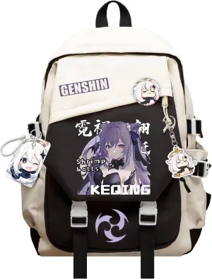 Genshin Impact Backpack Keqing Anime Laptop Bookbag Student Backpack 3D Print School Bags Travel Backpack With Gift