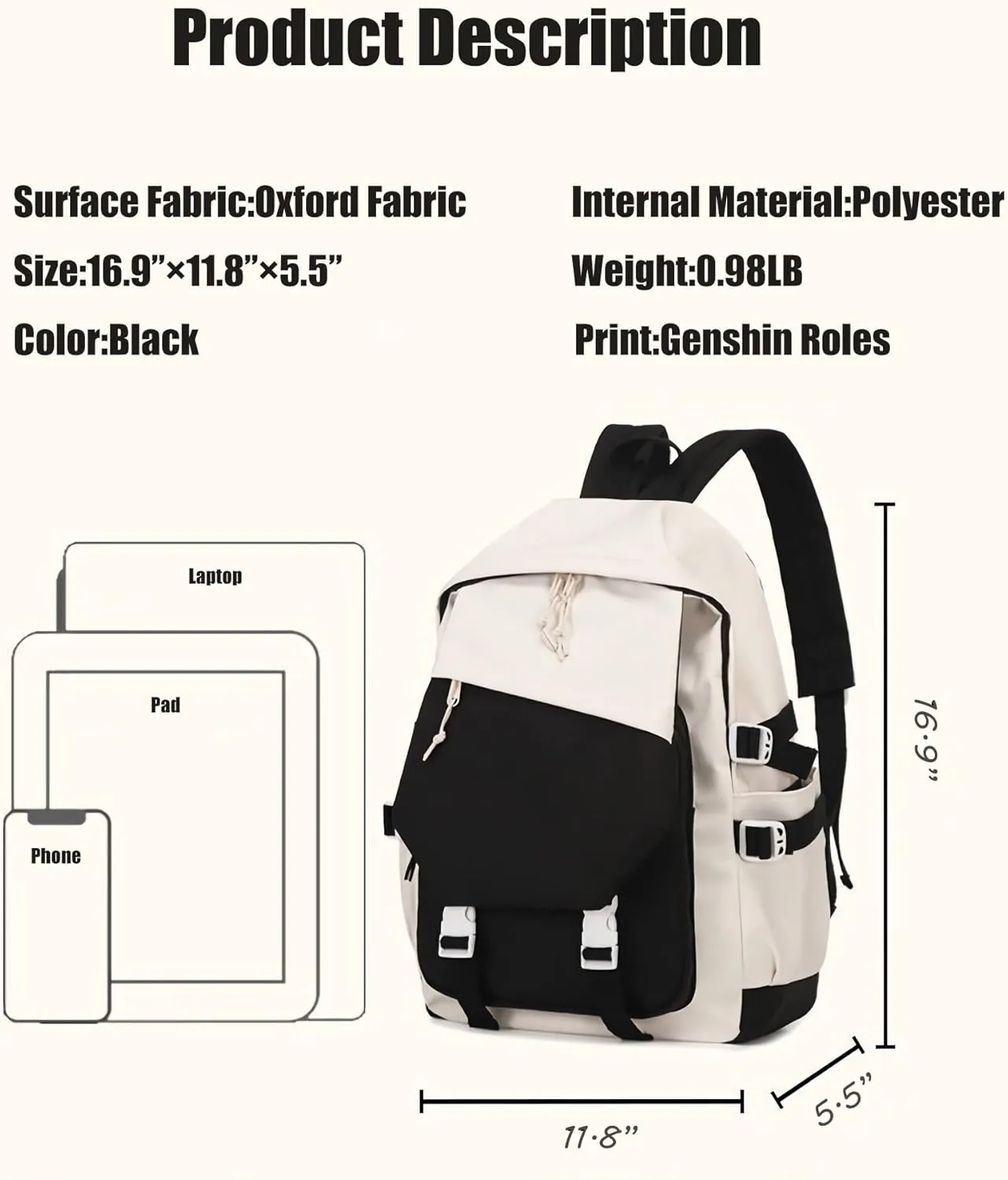 Genshin Impact Backpack Keqing Anime Laptop Bookbag Student Backpack 3D Print School Bags Travel Backpack With Gift