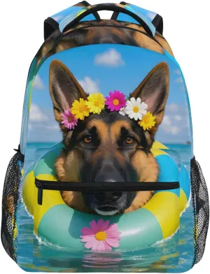 German Shepherd Dog Swimming Backpack 3rd 4th 5th Grade School Bookbag Travel Laptop Daypack Bag Purse for Boys Girls Teens
