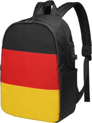 Germany Flag Travel Backpack 17-Inch Laptop Backpacks Business Rucksack Casual Sport Daypack with USB Charging Port Carry-on Bag for Camping Biking
