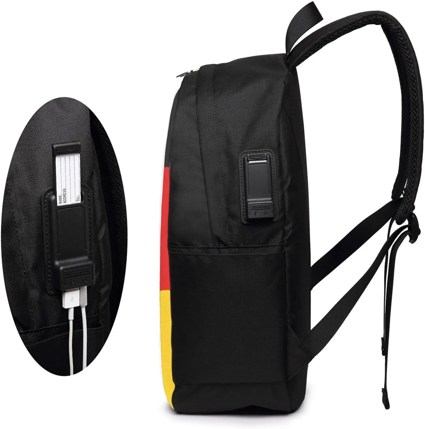 Germany Flag Travel Backpack 17-Inch Laptop Backpacks Business Rucksack Casual Sport Daypack with USB Charging Port Carry-on Bag for Camping Biking