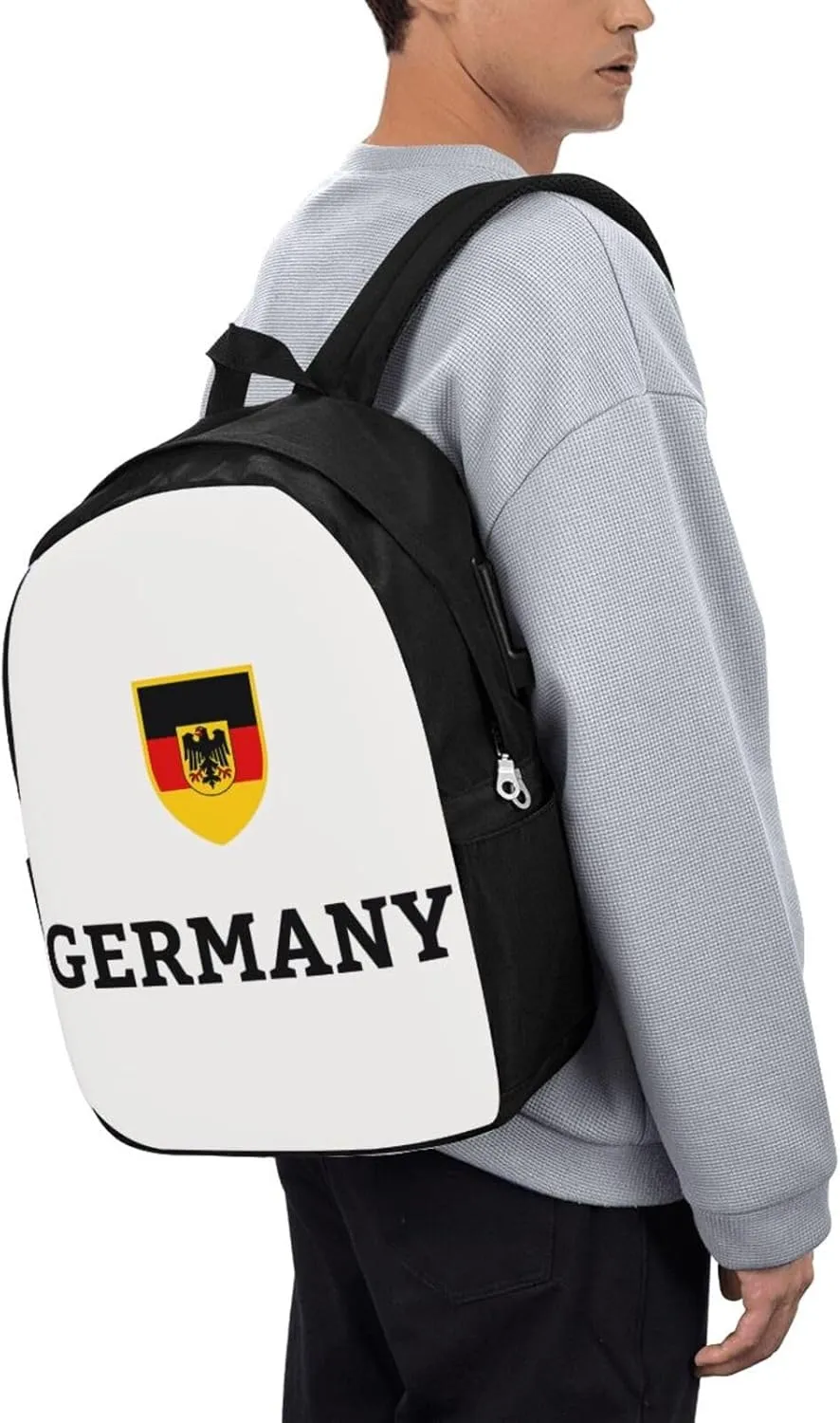 Germany German Football Soccer Flag Travel Backpack 17-Inch Laptop Backpacks Business Rucksack Casual Sport Daypack with USB Charging Port Carry-on Bag for Camping Biking