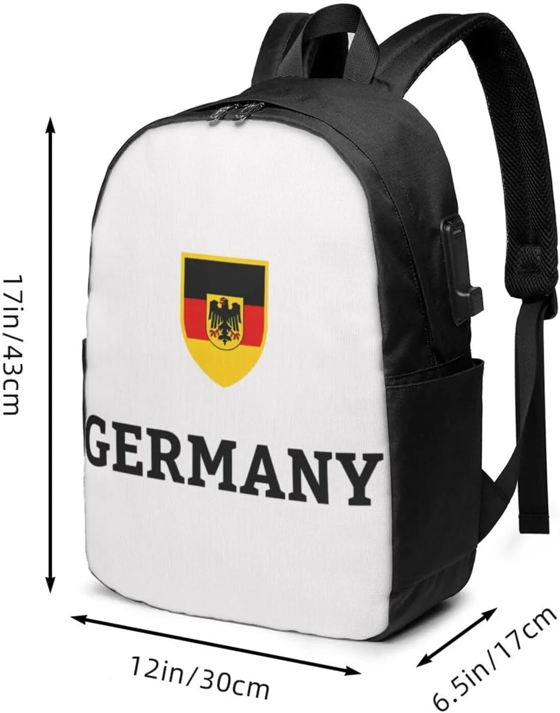 Germany German Football Soccer Flag Travel Backpack 17-Inch Laptop Backpacks Business Rucksack Casual Sport Daypack with USB Charging Port Carry-on Bag for Camping Biking