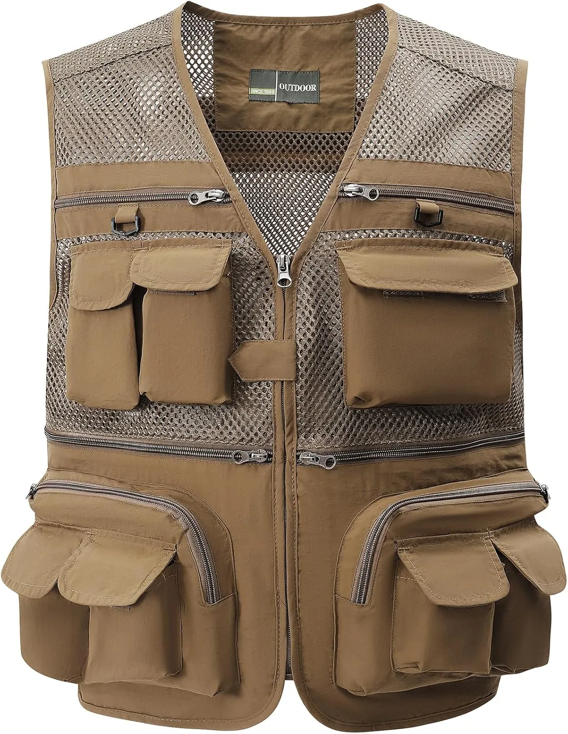 Gihuo Men's Fishing Vest Utility Safari Travel Vest with Pockets Outdoor Work Photo Cargo Fly Summer Vest