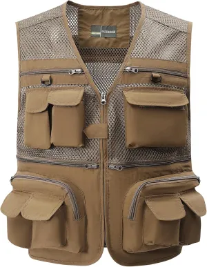 Gihuo Men's Fishing Vest Utility Safari Travel Vest with Pockets Outdoor Work Photo Cargo Fly Summer Vest