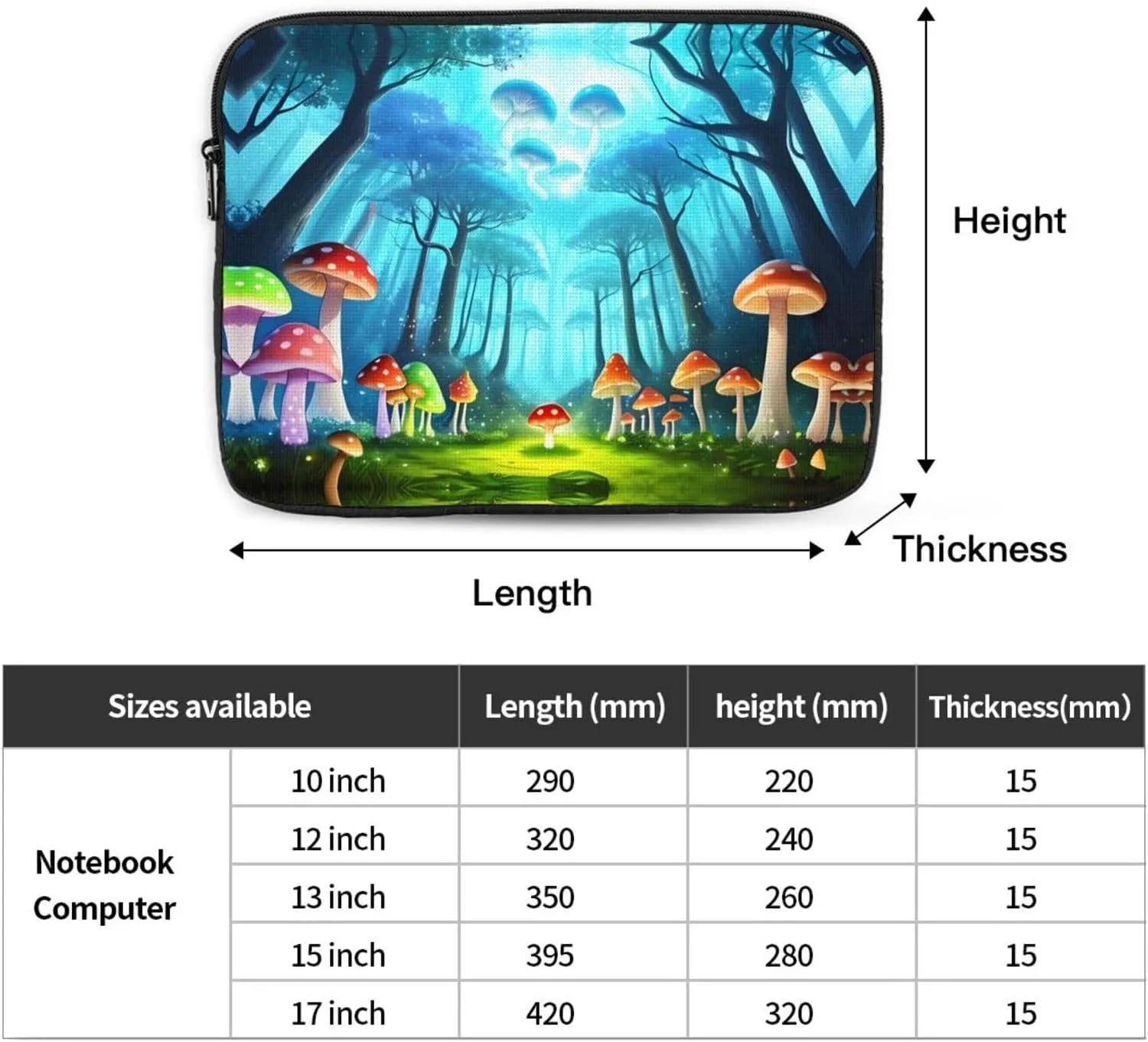 Glowing Mushroom Pattern Shockproof Portable Laptop 17 inch Sleeve Bag for Men and Women - Ideal for Business Travel, School, and Daily Use
